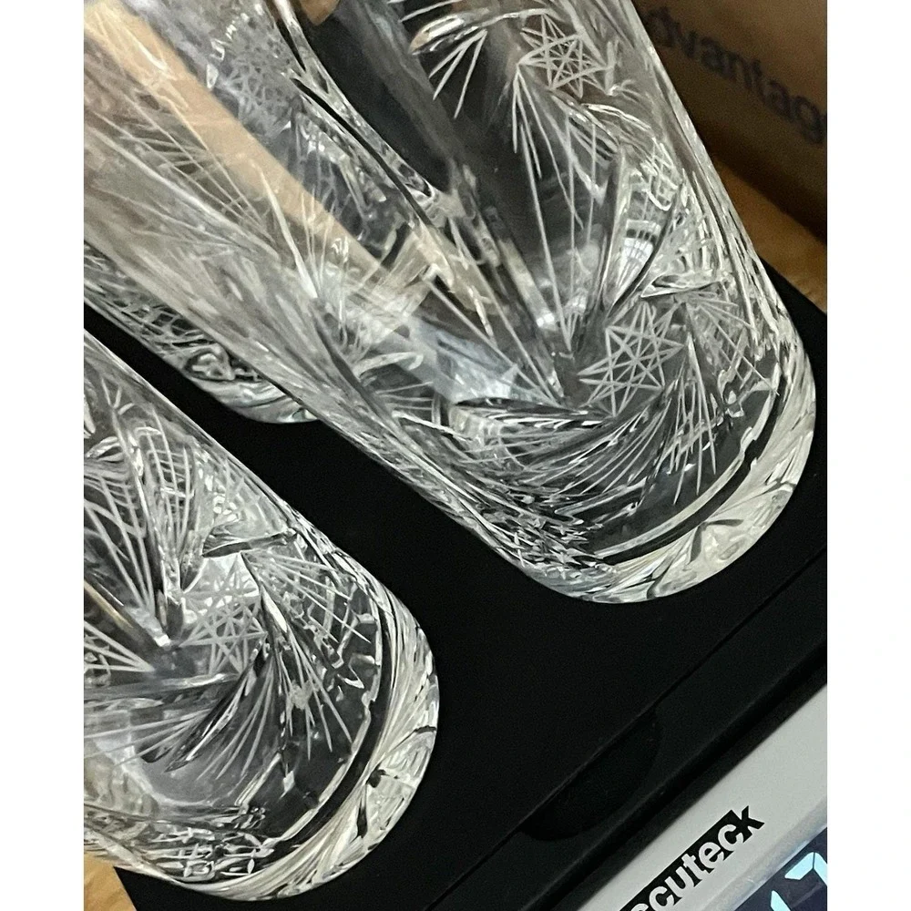 Vintage 1980s Cut Crystal Starburst Fan Highball Glasses Set‎ of 3